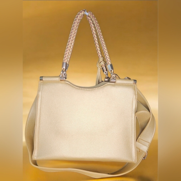 Bebe Gold Natalie Shopper Tote Satchel With Braided Handle NWOT - Picture 2 of 14